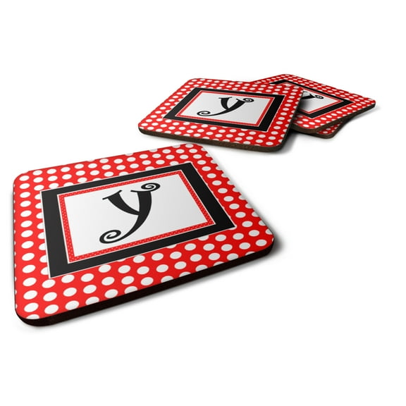 Letter Y Initial - Red Black Polka Dots Foam Coaster Set of 4