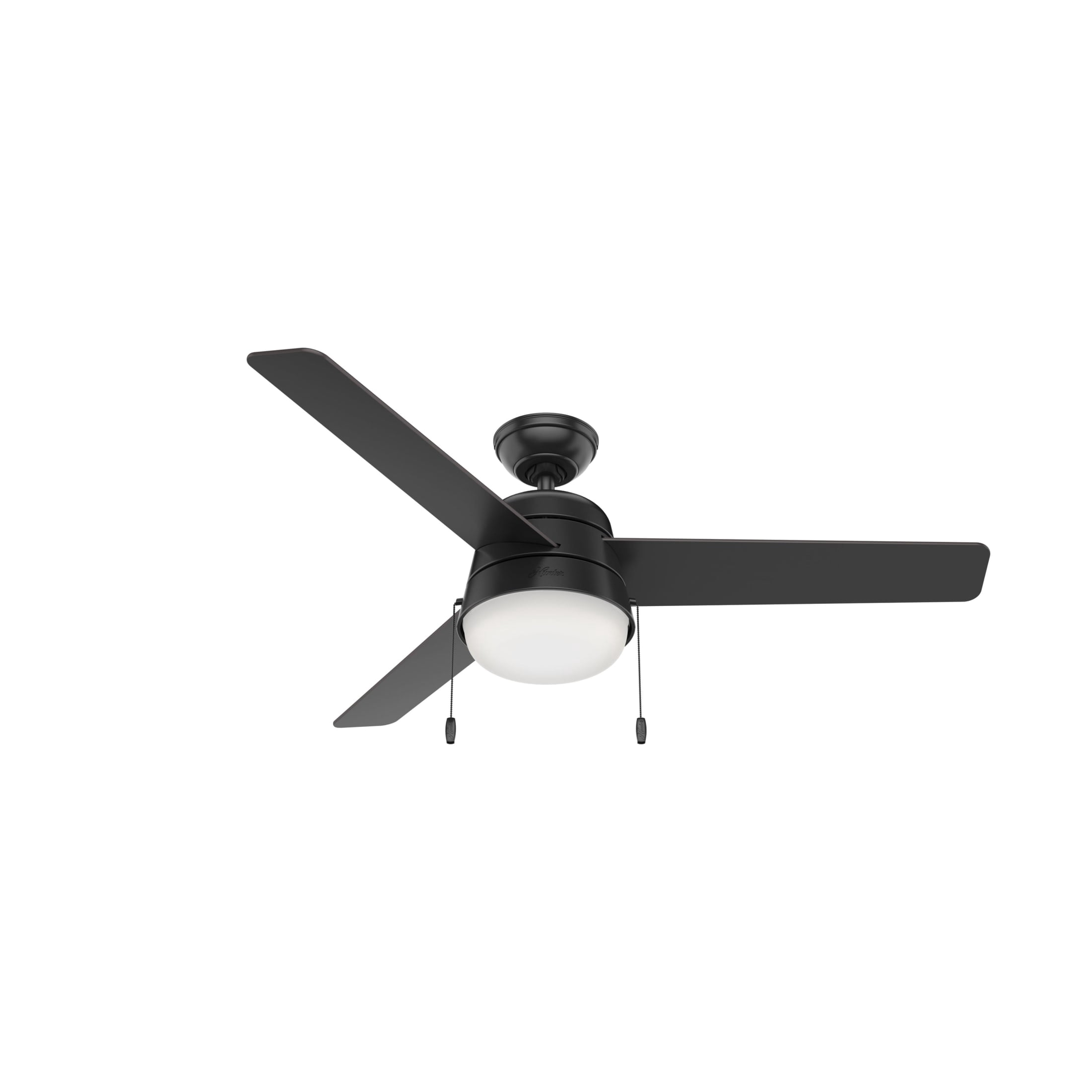 Hunter 52 inch Outdoor or Indoor Ceiling Fan with LED Light and Pull Chain - Black Modern Ceiling Fan, Standard Mount, 3 Blades, For Patio, Porch, Garage, or Living Room - Aker 50386, Matte Black