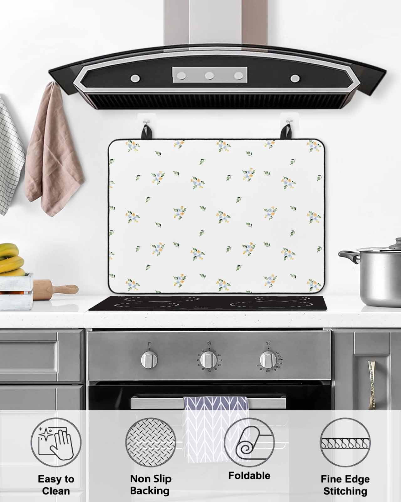 nqOlkjepod Large Induction Cooktop Protector Mat 24"x21", Farmhouse Flowers Stove Top Covers for Electric Stove, Pastoral Botanical Watercolor Stove Burner Cover Mats, Glass Top Stove Cover