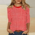 thumbnail image 2 of ZQUUVOU Women's T-Shirts Plaid Printed Crew Neck 3/4 Sleeve Blouse(Red,L), 2 of 5