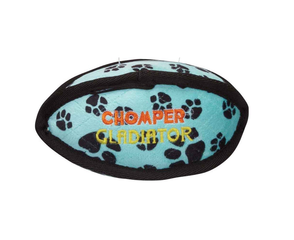 Tough Dog Toys Fetch Toss Tote 3 Layer Quilted Reinforced Plush Ballistic Mesh (7.5 Inch Blue Football)