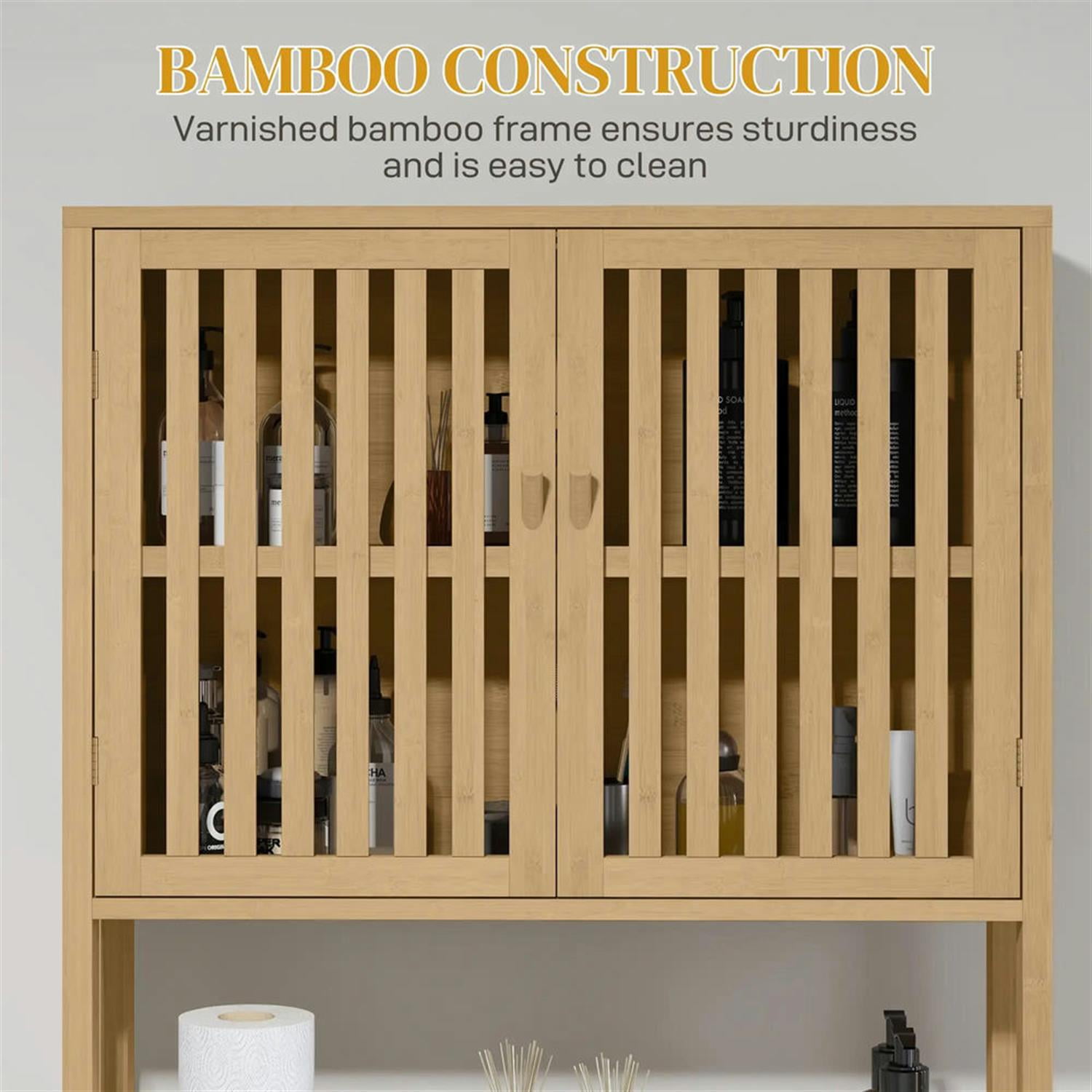 Demi Bonn 67" Bamboo Over The Toilet Storage Cabinet with Adjustable Shelves, Bathroom Shelf Over Toilet Rack, Bathroom Storage Cabinet Organizer, Brown