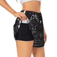 thumbnail image 1 of Balery Star Gazing Cat Illustration Pantalones cortos deportivos para mujer con forro y dos bolsillos, elásticos, para entrenamiento, gimnasio, yoga-X-Large, 1 of 7