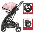 thumbnail image 4 of Carriola para Bebé con Portabebé Travel System Reversible Convertible a Bambineto Ruedas de Goma con Freno Plegable Cinturón de 5 Puntos - Rosa, 4 of 8