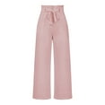thumbnail image 4 of Sakmal Drawstring Pants for Women Work Pleated Wide Leg Trousers Full Length Pink Solid High Waisted Pants with Pockets, 4 of 8
