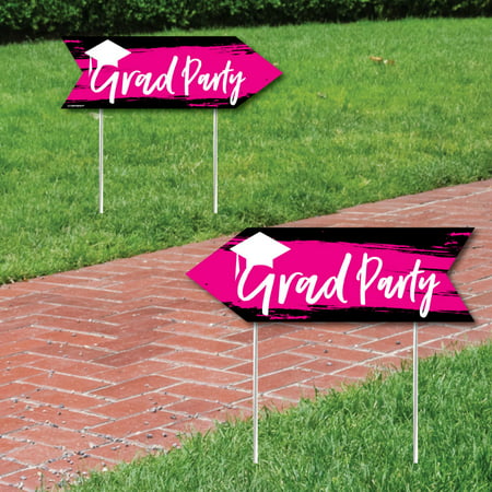 Pink Grad - Best is Yet to Come - Pink Graduation Party Sign Arrow - Double Sided Directional Yard Signs - Set of
