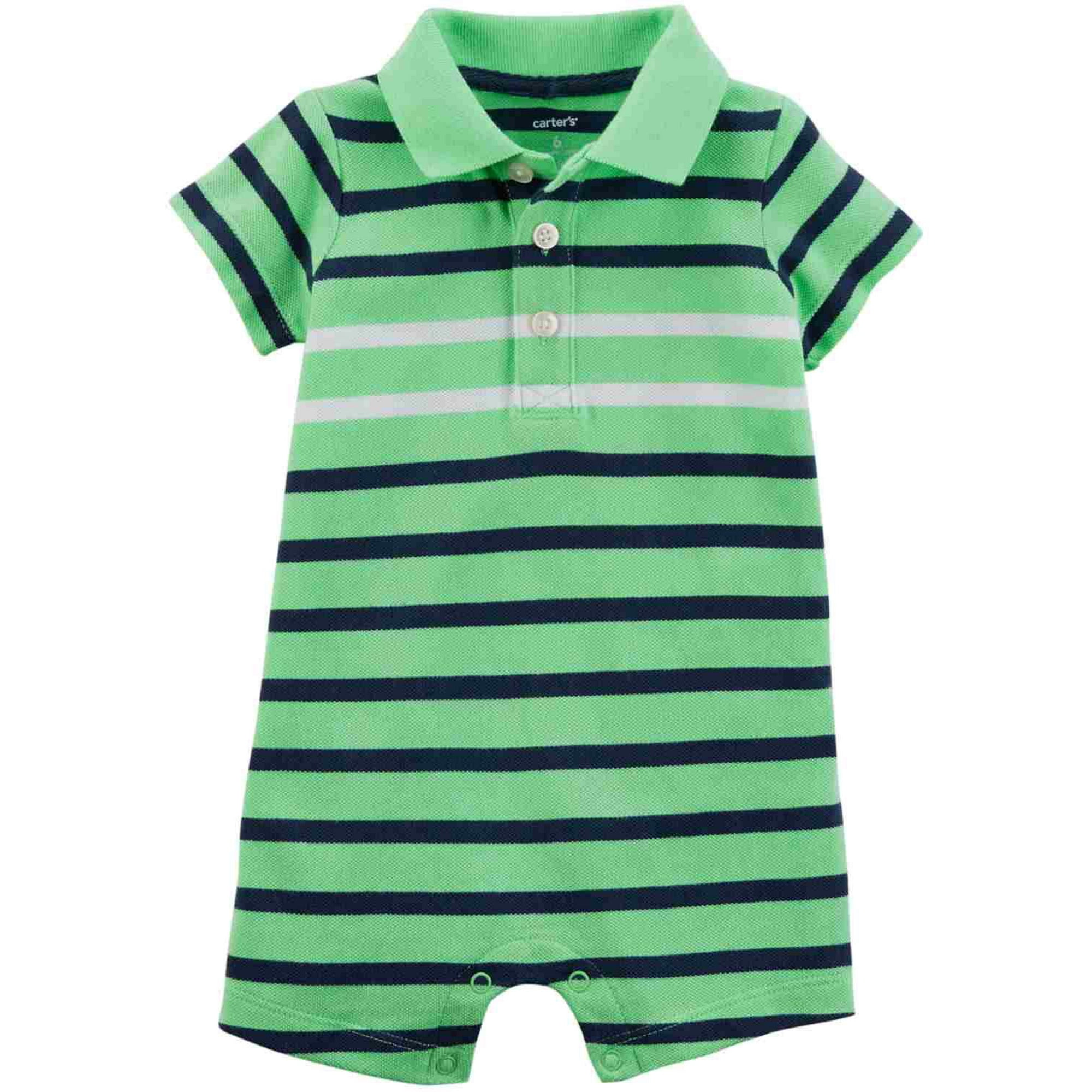 Carter s Baby Boy Striped Polo Romper Size Newborn Green Walmart