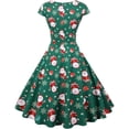 thumbnail image 4 of Vestido de Navidad para mujer, estilo vintage, manga corta, estilo años 50, estilo retro, para cóctel, escote en V, falda plisada, vestido de fiesta, elegante, estilo festivo, estilo, 4 of 4