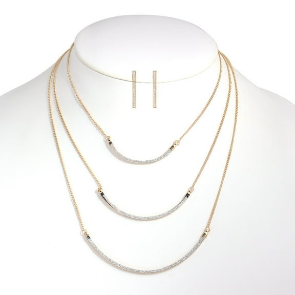 TAZZA WOMEN'S GOLD GLITTERING EARRINS AND SET OF 3 NECKLACE #SQ291-7796