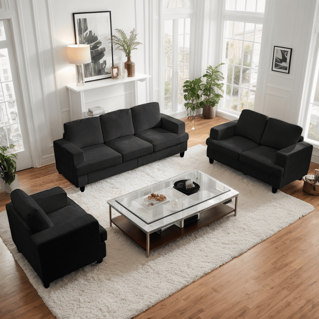 Puremind 3 Piece Living Room Furniture Sets, Sofa and Loveseat Set with ...