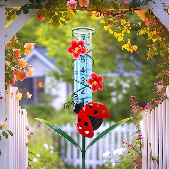 Ladybird Rain Gauge Garden Stake ,Metal Outdoor Decoration for Garden Yard Outdoors