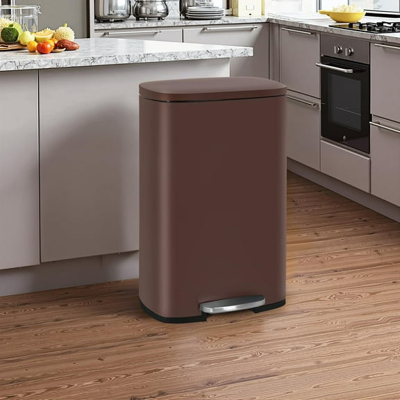 Dkelincs Step Kitchen Trash Can 13 Gallon Stainless Steel Garbage Can Waste Bin with Lid for Bedroom Bathroom, Brown