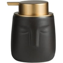 ABPETE Unique Modern Soap Dispenser, Face-Shaped Ceramic Bottle with Rust Proof Gold Matte Pump, Decorative Lotion Dispenser for Bathroom or Kitchen (Black)