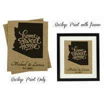 Darling Souvenir Home Sweet Home Burlap Print Wall Decor Arizona State Map Personalized Housewarming Gift-Burlap Print Only(11 x 14 Inches)