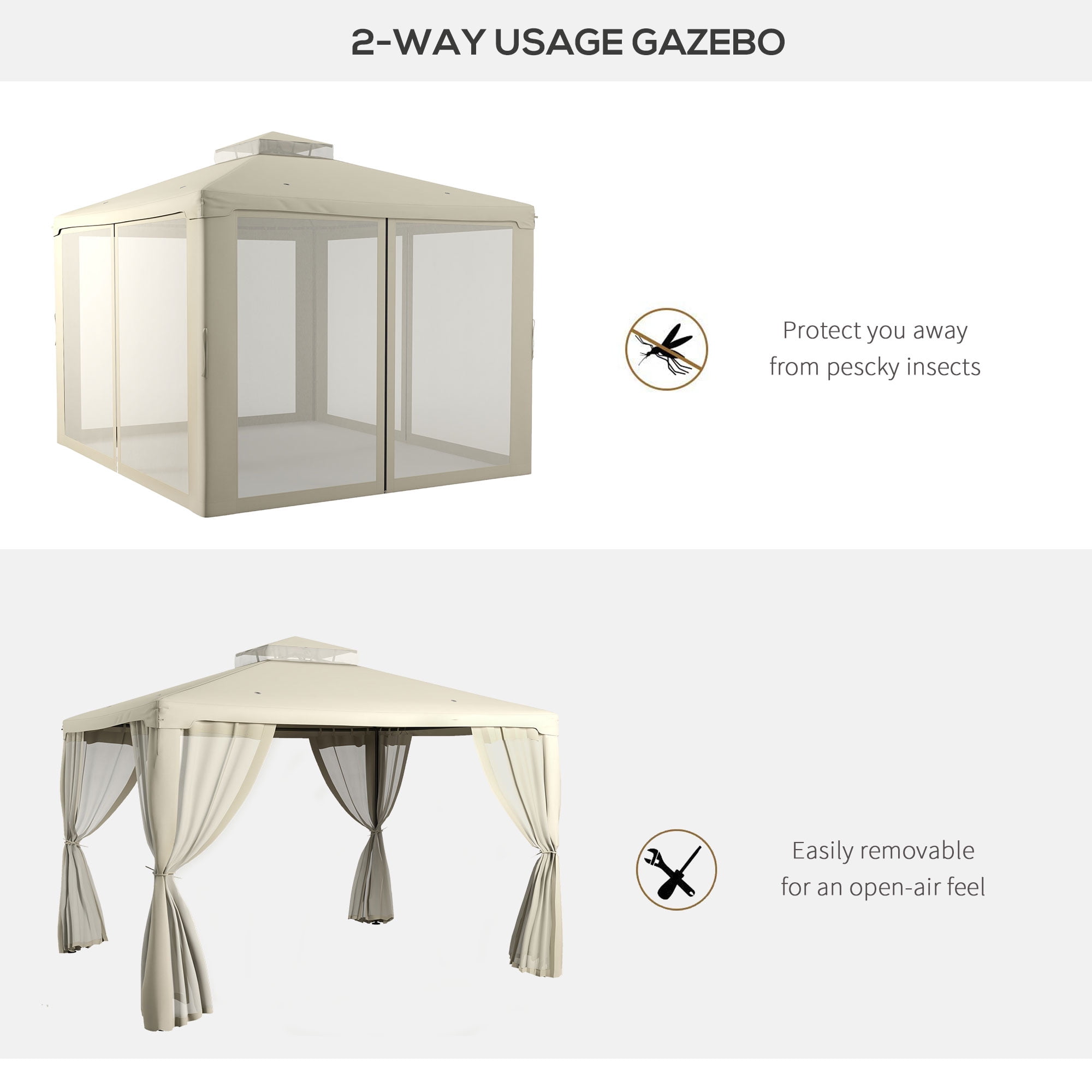 Outsunny 9.6' x 11.6' Patio Gazebo, Outdoor Canopy Shelter, Cream White