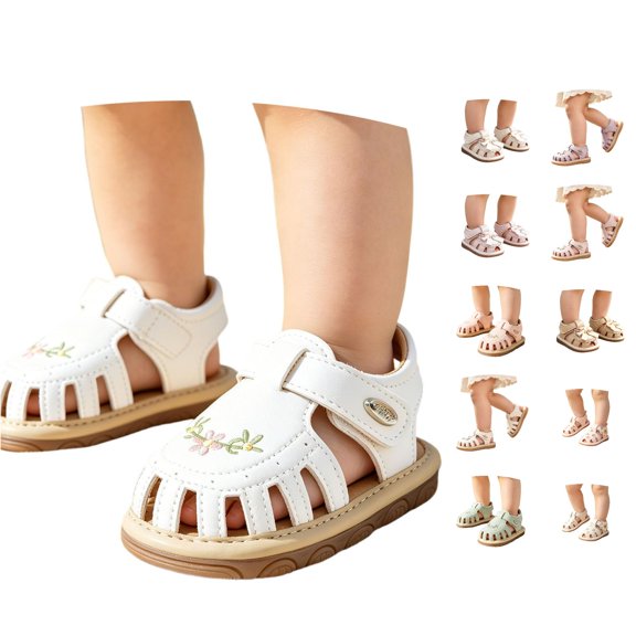 LIIPEE Baby Girls Sandals Kids Casual Summer Flower Embroidered Crib Shoes Fashion Hollow Out Hook And Loop First Walkers Prewalkers Footwear,0-3 Months