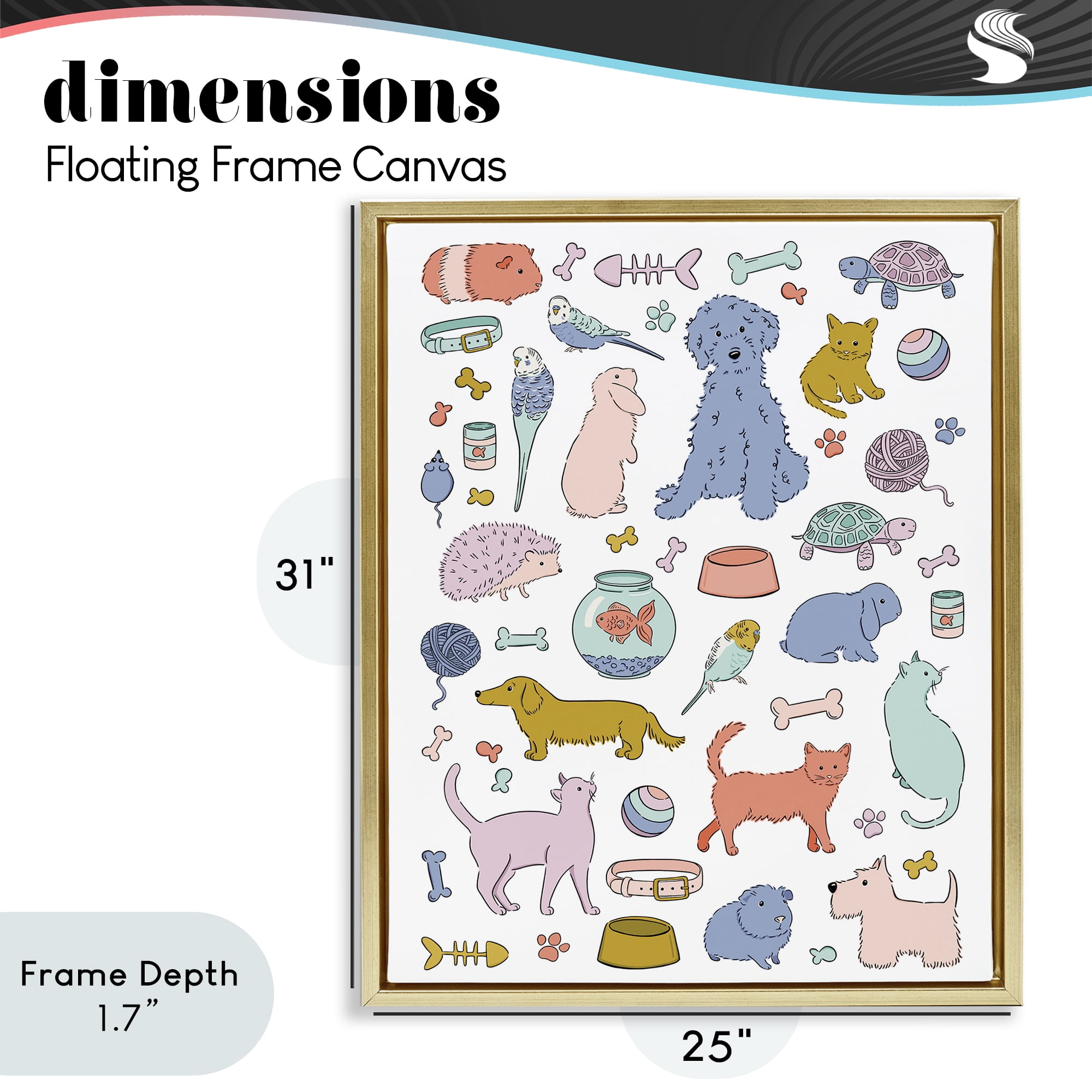 Stupell Industries Pet Shop Menagerie Gold Framed Floater Canvas Wall Art, design by Bethany Sandoval