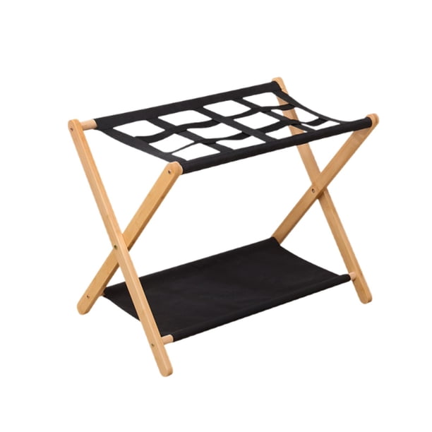 Soporte para maletas plegable portátil de 2 niveles que ahorra espacio, soporte para maletas de bambú con Color de la madera
