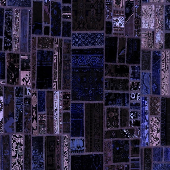 Ahgly Company Machine Washable Indoor Square Patchwork Blue Transitional Area Rugs, 3' Square