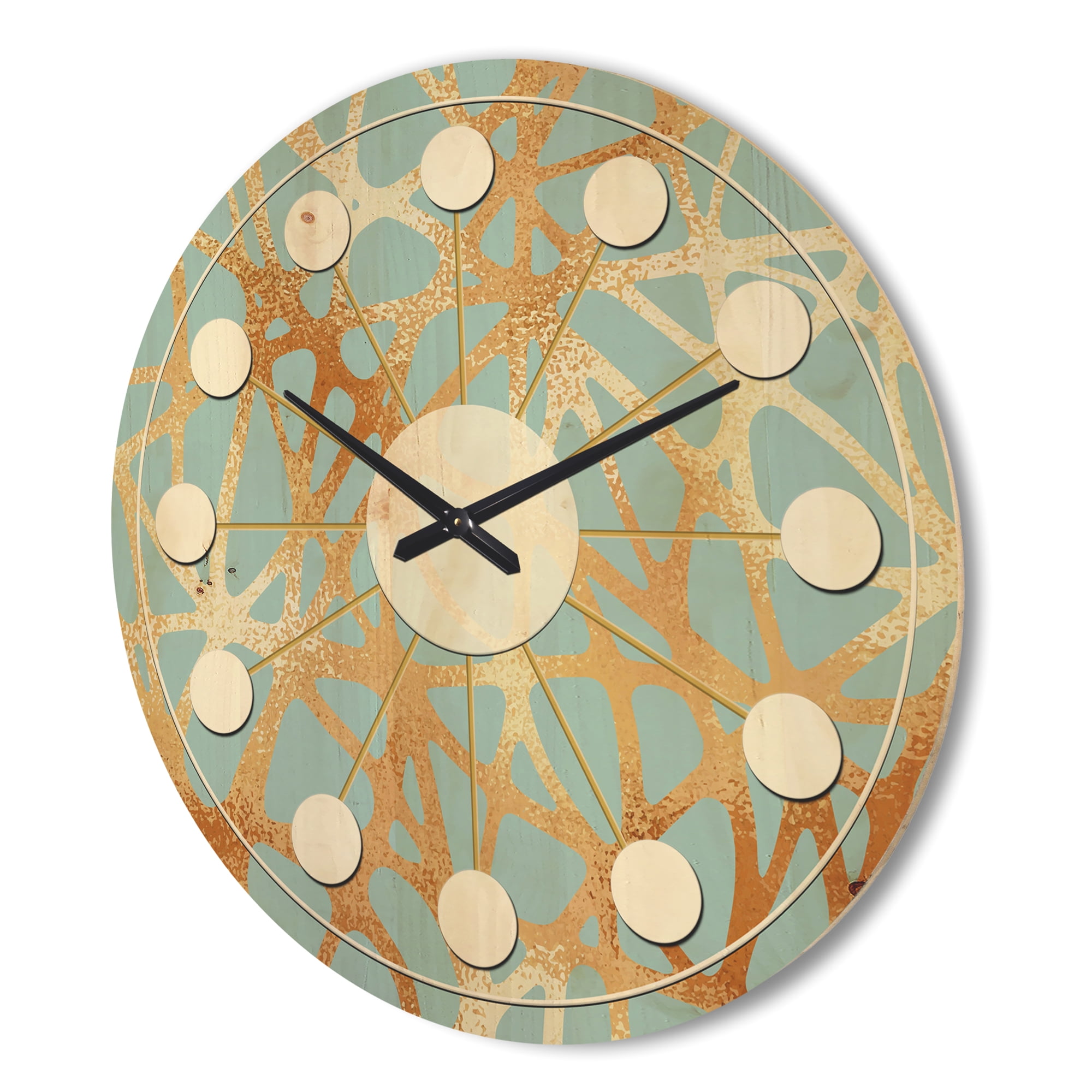 Designart 'Metallic Golden Luxury Geometrics XII IV' Mid-Century Modern Wood Wall Clock