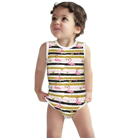 

Vsdgher Gold Glittering Hearts and Flamingos Print Baby Unisex Baby Cotton Sleeveless Bodysuits Soft and velvety comfortable and breathable