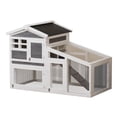 thumbnail image 1 of Wooden Rabbit Hutch Indoor and Outdoor, Large Rabbit Cage Chicken Coop Expandable, Weatherproof Bunny Cage with Anti-Chew Metal Frame Ramp for Backyard Small Animals, Grey, 1 of 7