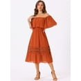 thumbnail image 2 of DARING DIVA Off Shoulder Flutter Sleeve Ruffle Lace Splicing Maxi Dress XS Burnt Orange, 2 of 6