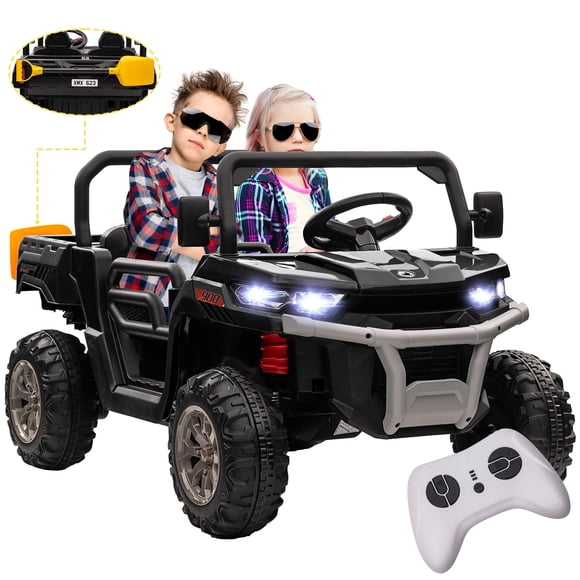 Aosom Voiture Électrique 2 Places, Camion-Benne Électrique 12 V 7 Ah pour Enfants UTV, Noir