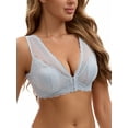 thumbnail image 4 of INSPIRE CHIC Women's Deep V Neck Lace Sheer Front Closure Wirefree Tank Back Training Plunge Bras M Light Blue, 4 of 4