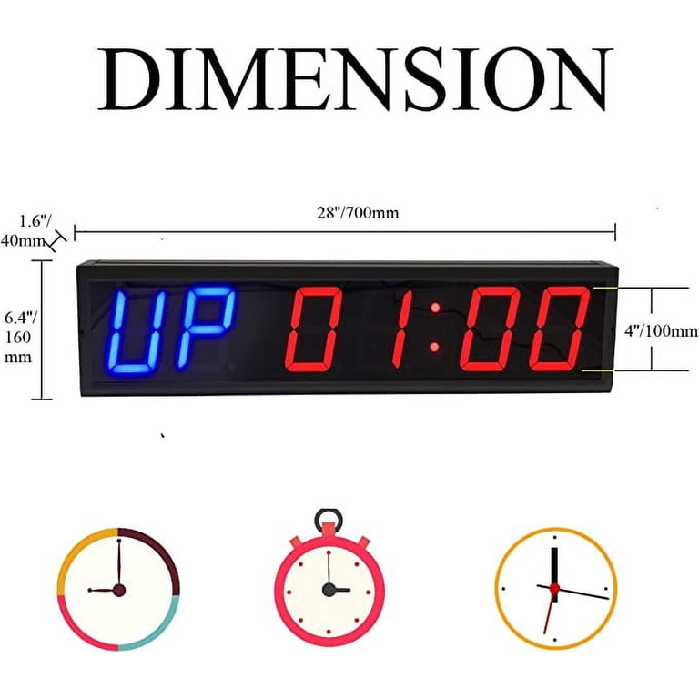 Interval Timer 1.5 Inch 6-Digit LED Gym Countdown Stopwatch Blue ...