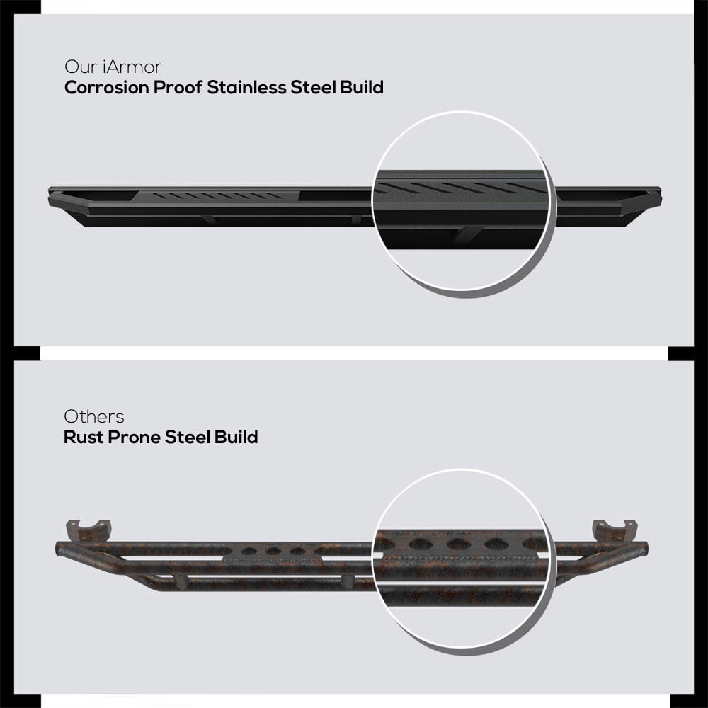 APS 6.5in Side Armor Stainless Steel Running Boards Compatible with Dodge Ram 1500 2002-2008 Quad Cab & 2500 3500 03-09 (Exclude Daytona Rumble Bee and SRT-10 Models) (Nerf Bars Side Steps)