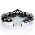 thumbnail image 1 of JeenMata Anillo de Novia de Banda Curva con Ópalo de Roca y Moissanita de Forma Redonda de 1 Quilate en Forma de V - Chapado en Oro Negro de 18 K sobre Plata, 1 of 6