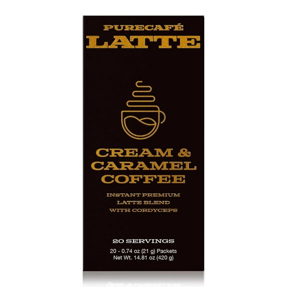 PureCafé Latte Blend with Cordyceps & Premium Ingredients | Instant Latte Mix for Energy & Wellness Support | Smooth, Creamy Flavor | Quick & Easy Preparation at Home