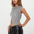 thumbnail image 5 of JGGSPWM Women's Ribbed Button Down Y2K Crop Tank Top Sleeveless Knit Vest Going Out Tops Gray M, 5 of 8