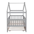 thumbnail image 6 of Canopy Bed Frame Platform Bed with Twin Size Trundle Modern Wooden Canopy Bed with Headboard & Footboard and Slat Support Leg for Dorm, Bedroom, Guest Room (Twin), 6 of 9