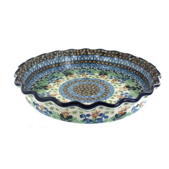 Blue Rose Polish Pottery Lily of the Valley Pie Plate