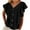 Black, variant on BangWanChi Spring Blouse for Women 2025 Women's Solid Color Casual Fashion Ruffle Short Sleeved V-neck Top/shirt