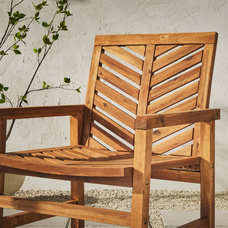 Walker Edison Solid Acacia Wood Chevron Outdoor Chair 2pk Brown