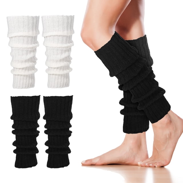 2 pares de calentadores de piernas de punto calentadores térmicos de invierno mangas de pierna sueltas calentadores de piernas suaves y elásticos cubre protectores de piernas de invierno
