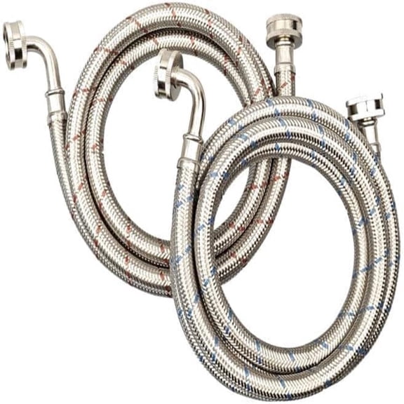 Krydros 10FT Stainless Steel Washing Machine Hoses, 2-Pack Red & Blue Supply Lines with 90-Degree Elbows, Burst Proof