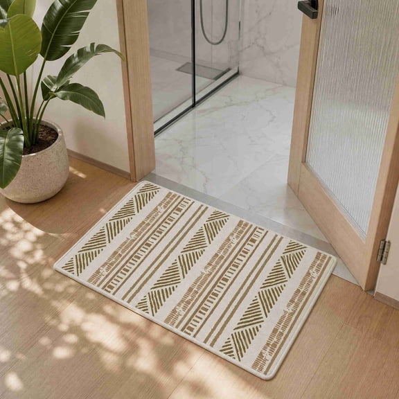 LACKUST Non-Slip Absorbent Quick-Dry Bath Mat for Bathroom Bedroom Entryway Machine Washable Linen 23.6x15.7 in Brown