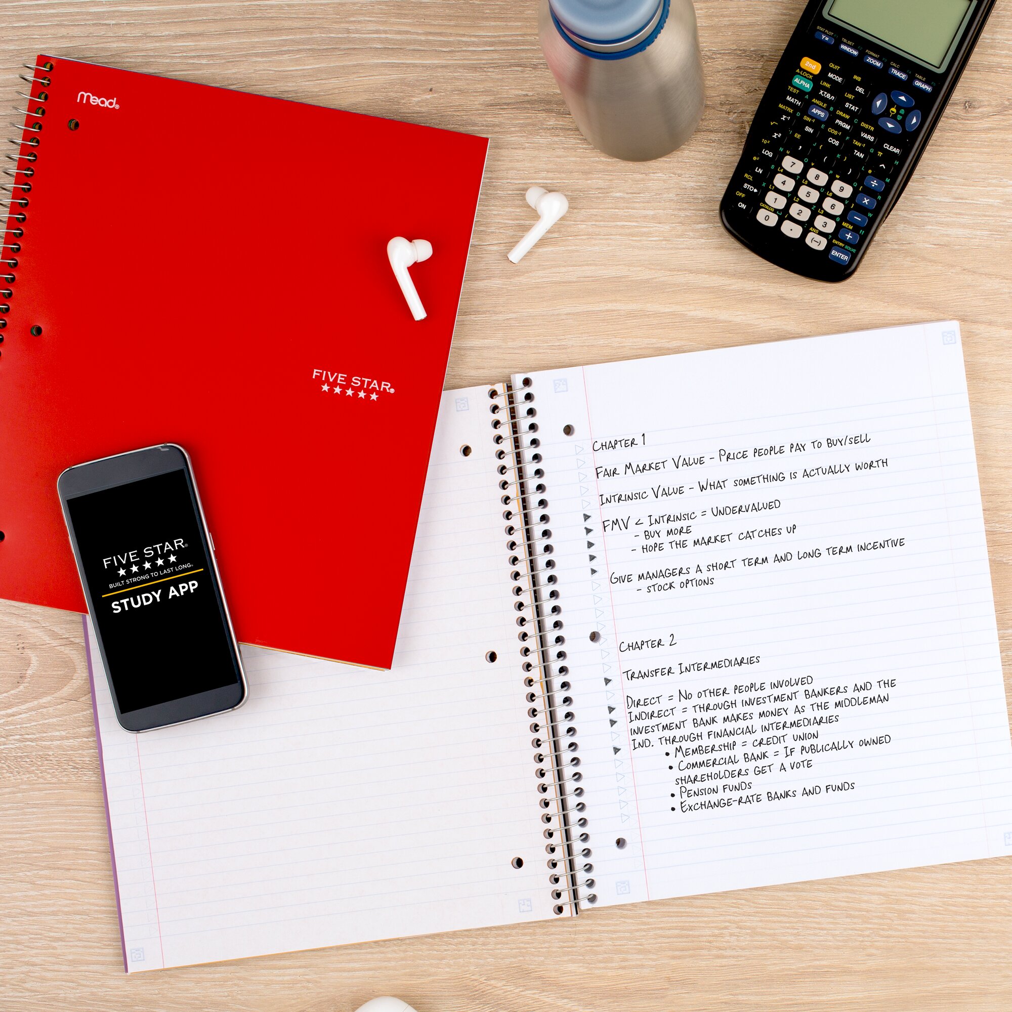 Cuaderno espiral Five Star + app de estudio, 1 materia, rayado universitario, 8.5" x 11", rojo fuego 6