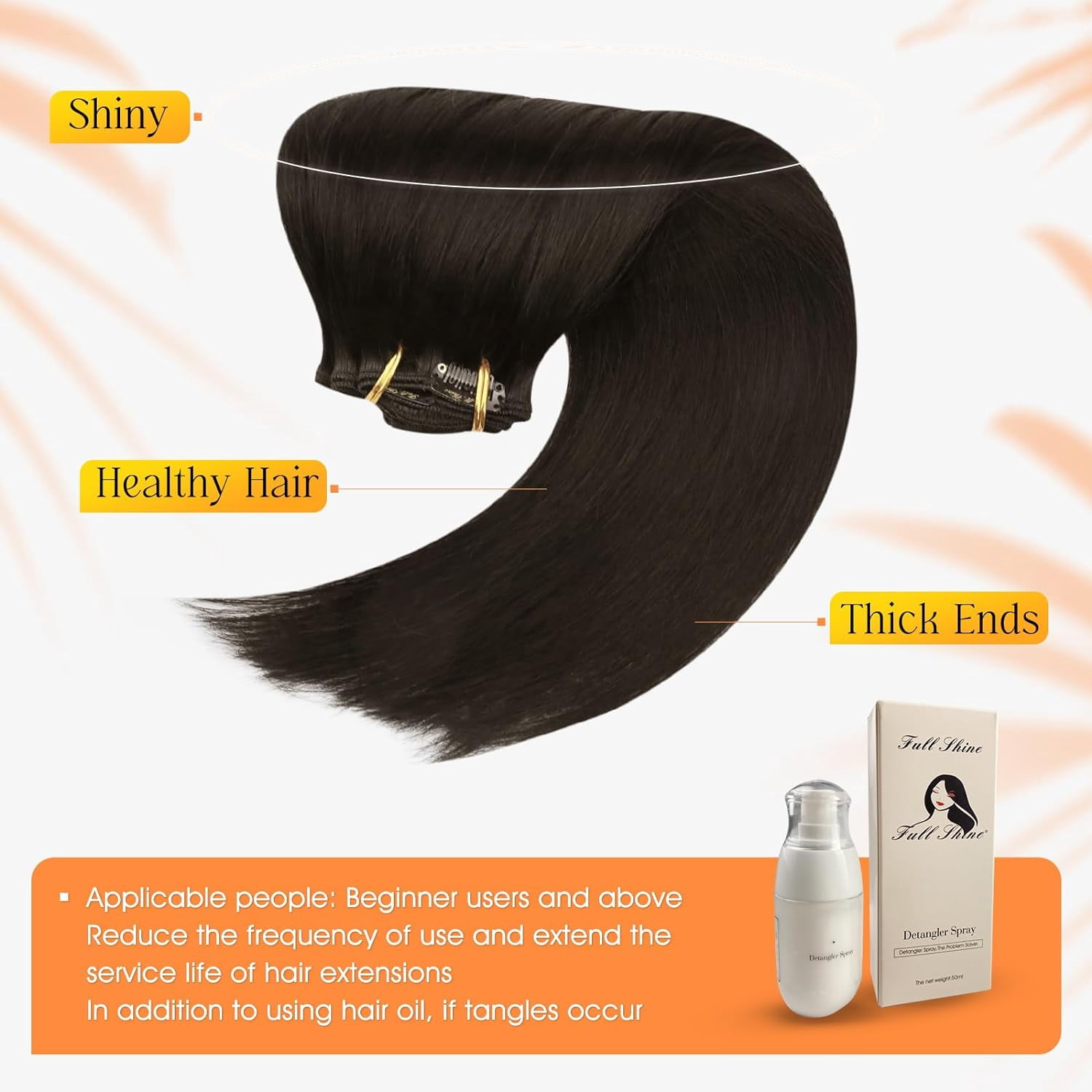 Full Shine Clip in Hair Extensions Double Weft Full Head Brazilian Hair 105 Gram #2 Dark Brown 7 Pcs 18 Inch for Women Adult