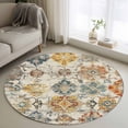 thumbnail image 2 of 3ft Round Rug Farmhouse Morocco Area Rugs for Living Room Bedroom Washable Non Slip Circle Rug Low Pile Boho Abstract Shabby Texture Art Indoor Floor Carpet for Kitchen Entryway Office Dining Room, 2 of 9
