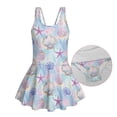 thumbnail image 6 of COEQINE Girls One Piece Swimsuit with Skirt & Built-in Brief Liner, Tank Neck Bathing Suit for Kids 10-11 Years, Polyester Spandex Swim Dress for Swim Lessons, Dreamy Seashell Starfish, 6 of 8