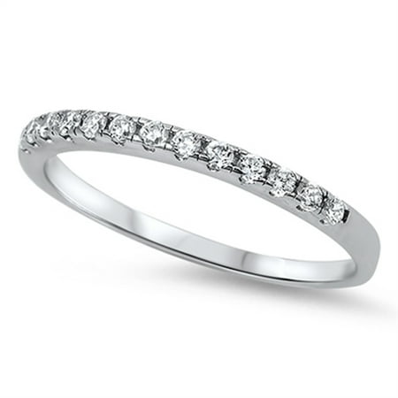 925 Wedding Band Style Ring - Wedding Band White CZ Classic Stackable Ring New .925 Sterling Silver Size 6