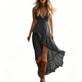 thumbnail image 2 of ClodeEU Women's Spaghetti Strap Irregular Ruffle Hem Boho Maxi Dress,Asymmetrical Flowy Beach Sundress Gray,Women's Plus L, 2 of 6