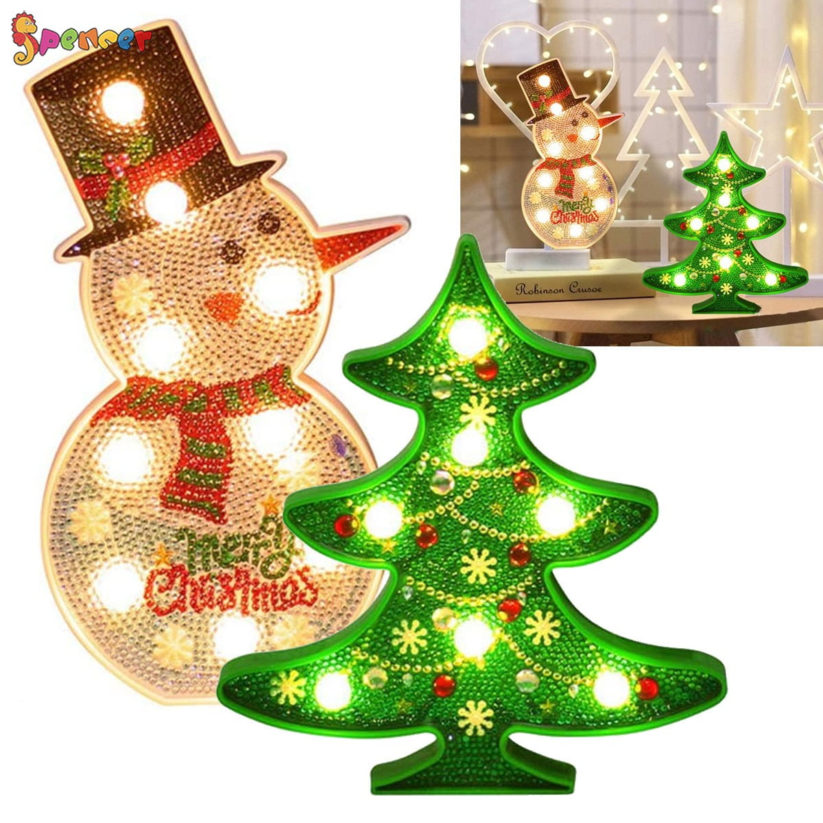 DIY Christmas Tree Diamond Painting LED Light Embroidery Home Night Lamp Mosaic DIY Christmas Tree Diamond Painting LED Light Embroidery Home Night Lamp Mosaic
