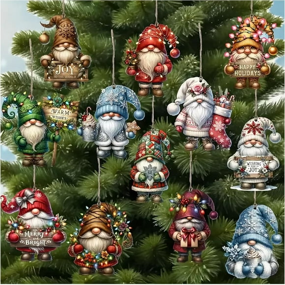 Wooden Dwarf Christmas Tree Ornaments Set 2025 New Wood Christmas Tree Hanging Ornaments Kits Personalized Christmas OrnChristmas Tree Decorations