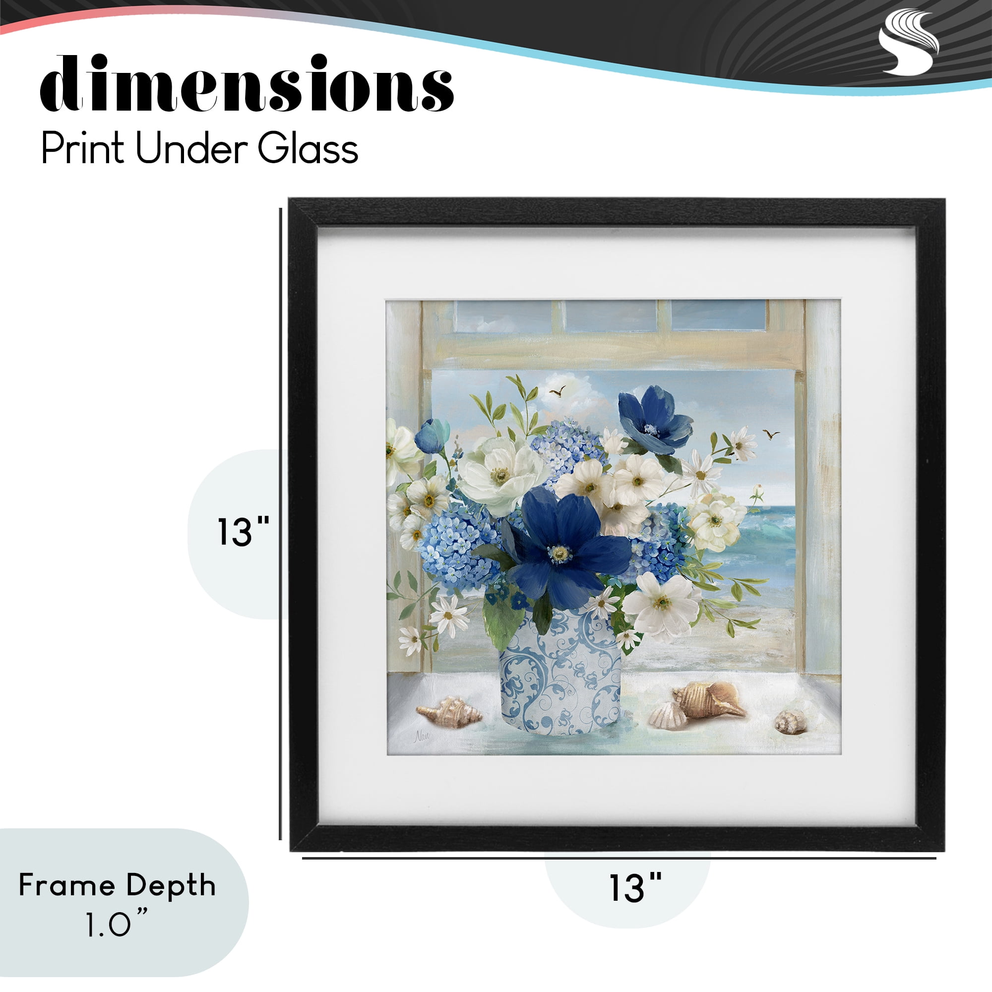 Stupell Industries Seaside Blue & White Arrangement Black Framed Print Under Glass, design by Nan